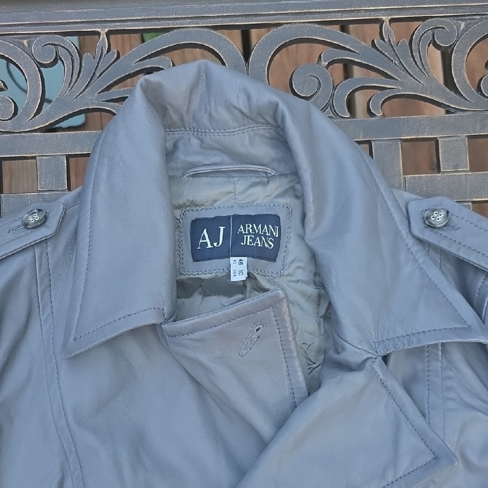 Armani Jeans Women's Gray Leather Jacket - Picture 12 of 12